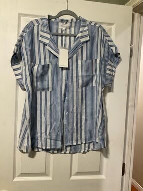 Blue and White Striped Button-Up Shirt